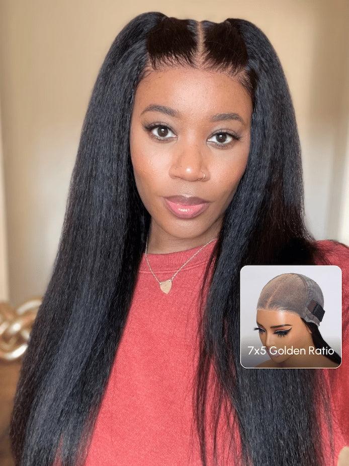 Realhair4less Bye Bye Knots Wig 7x5 & 13x4 Pre-Everything Glueless Lace Black Kinky Straight & Yaki Straight Wig With Bleached Knots